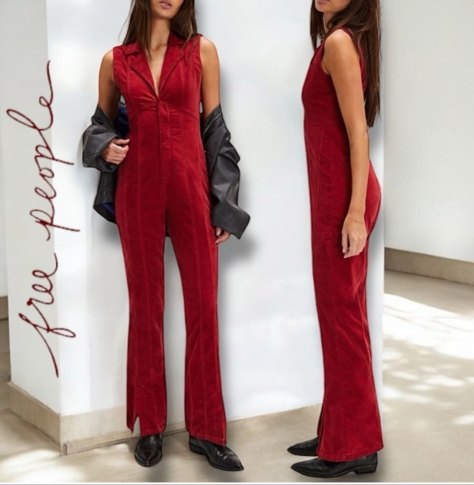 FREE PEOPLE CURVY RING THE ALARM RUST CORDUROY NWOT JUMPSUIT SIZE LARGE